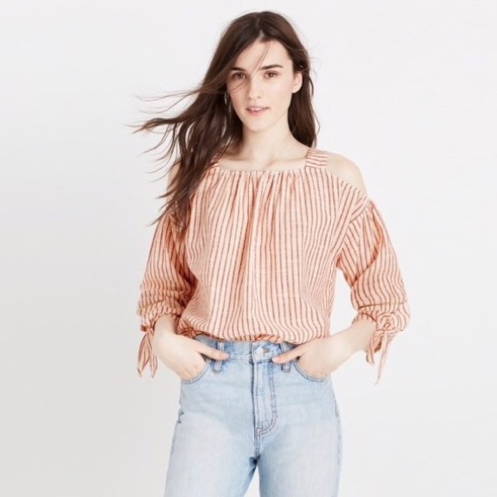 MADEWELL cold shoulder red stripe top